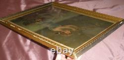 Cadre 1900 chromo lithographie art nouveau Femme à la flûte double & Iris