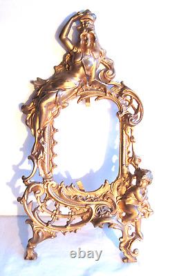 Cadre bronze Art Nouveau style Louis XV sculpté Femme enfant rinceaux acanthes