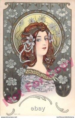Carte Postale Ancienne CPA 1900 Art Nouveau Femme Gaufrée Illustrateur Mucha