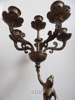 Chandelier Art Nouveau Grand bougeoir Bronze 6 feux portés par une femme 2.3 Kg