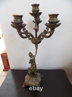 Chandelier Art Nouveau Grand bougeoir Bronze 6 feux portés par une femme 2.3 Kg