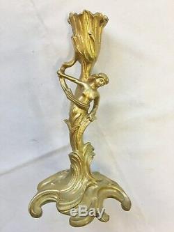 Chandelier Art Nouveau femme bronze doré