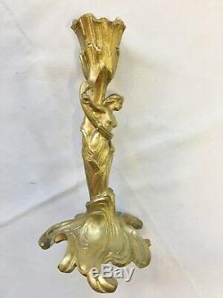 Chandelier Art Nouveau femme bronze doré