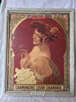 Chromo Publicité Ancien 1900 Champagne Leon Chandon Femme Art Nouveau Dlg Mucha
