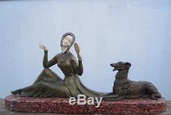 Chryséléphantine femme au lévrier statue Enrique Molins Balleste époque Art Nouv