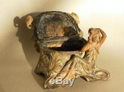 Coffret boite à bijoux en bronze art nouveau 1900 signé pfeffer sculpture femme
