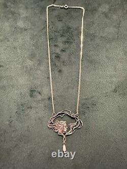 Collier Argent Massif Art Nouveau Décor Femme Profil Style Art Nouveau 925