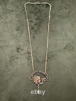 Collier Argent Massif Art Nouveau Décor Femme Profil Style Art Nouveau 925