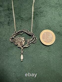 Collier Argent Massif Art Nouveau Décor Femme Profil Style Art Nouveau 925