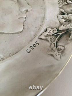Coupe En Bronze Argente Par Gros Art Nouveau Profil De Femme 1900 E680