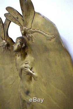 Coupe vide poche art nouveau bronze femme nue aux libellules jugendstil 1900