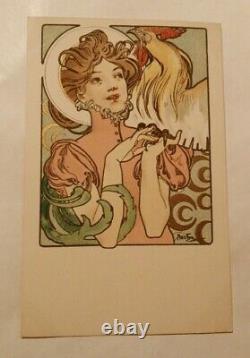 Cpa Mucha A. Illustrateur Femme au coq 1900 art nouveau dos non divisé originale