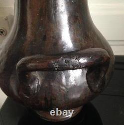 Curieux grand vase cuivre dinanderie médaillon femme style Art nouveau