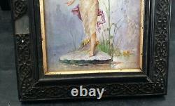 D. Bablon Tableau Peinture Plaque Porcelaine Femme Periode Art Nouveau 1900