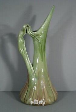 Delphin Massier Ancienne Grande Aiguière Céramique Art Nouveau Anse Femme Nue
