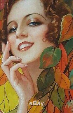 Dessin Aquarelle originale Gaspar CAMPS Espagne Art Nouveau femme Automne 1910