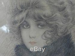 Dessin Crayon Sur Papier Portrait De Femme 1930 Signe Maurice Barre (b718)
