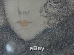 Dessin Crayon Sur Papier Portrait De Femme 1930 Signe Maurice Barre (b718)