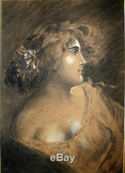 Dessin-art Nouveau-portrait-jeune Femme-charles Auguste Edelmann-visage-fusain