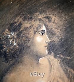 Dessin-art Nouveau-portrait-jeune Femme-charles Auguste Edelmann-visage-fusain