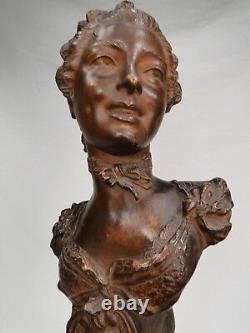 EMILE GUILLEMIN SUPERBE BUSTE JEUNE FEMME TERRE CUITE FIN XIXè 1900 ART NOUVEAU