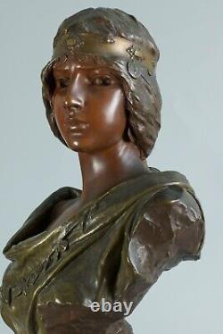 E. Villanis Grand Bronze Ancien Sculpture Portrait femme Sybille Art Nouveau 70cm