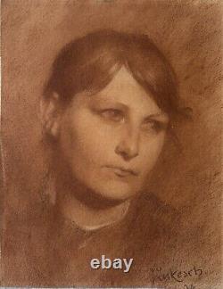Ecole Tchèque Ou Autrichienne, Portrait De Femme, Dessin, Art Nouveau, 1904
