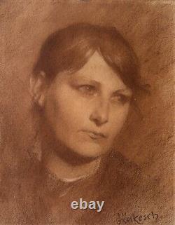 Ecole Tchèque Ou Autrichienne, Portrait De Femme, Dessin, Art Nouveau, 1904