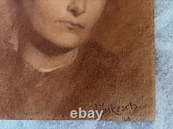 Ecole Tchèque Ou Autrichienne, Portrait De Femme, Dessin, Art Nouveau, 1904