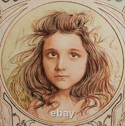 Édouard GENDROT dessin aquarelle tableau portrait fille femme enfant Art Nouveau