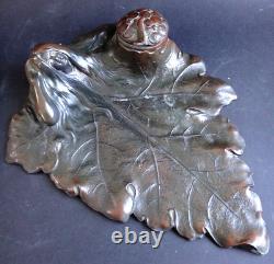 Elégant encrier Art nouveau femme feuille Old fine Jugendstil inkwell leaf woman