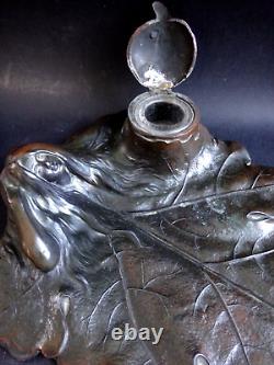 Elégant encrier Art nouveau femme feuille Old fine Jugendstil inkwell leaf woman