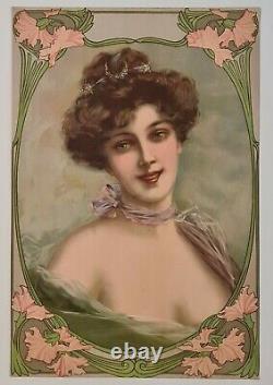 Elégante au châle vers 1900 Chromolithographie Art Nouveau Femme