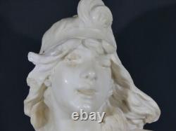 Elégie par Alfred Jean Foretay, sculpture marbre blanc jeune femme, Art Nouveau