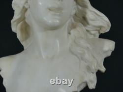 Elégie par Alfred Jean Foretay, sculpture marbre blanc jeune femme, Art Nouveau