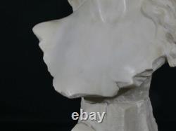 Elégie par Alfred Jean Foretay, sculpture marbre blanc jeune femme, Art Nouveau