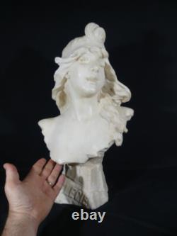 Elégie par Alfred Jean Foretay, sculpture marbre blanc jeune femme, Art Nouveau