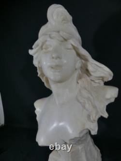 Elégie par Alfred Jean Foretay, sculpture marbre blanc jeune femme, Art Nouveau