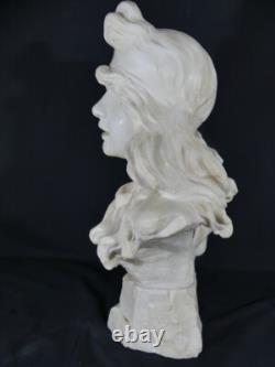 Elégie par Alfred Jean Foretay, sculpture marbre blanc jeune femme, Art Nouveau