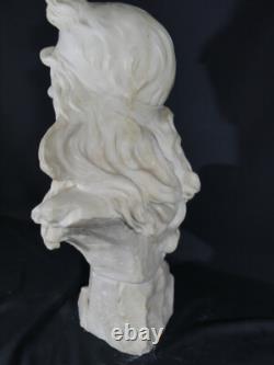 Elégie par Alfred Jean Foretay, sculpture marbre blanc jeune femme, Art Nouveau