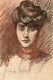 Elen Guyon Dessin Sanguine Fusain Portrait Jeune Femme Art Nouveau 1900 Tableau