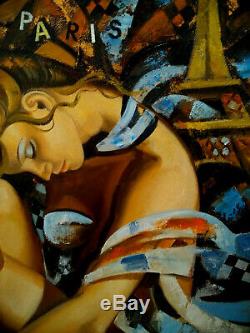 Elena KHMELEVA (Jeune femme au viollon, Paris, tour Effeil) Huile sur toile
