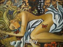 Elena KHMELEVA (Jeune femme élégante aux papillons) Huile sur toile