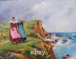Emile Elzingre tableau Bretagne mer Pont-Aven femme Art Nouveau impressionnisme