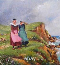 Emile Elzingre tableau Bretagne mer Pont-Aven femme Art Nouveau impressionnisme