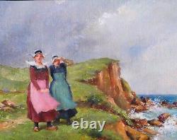 Emile Elzingre tableau Bretagne mer Pont-Aven femme Art Nouveau impressionnisme