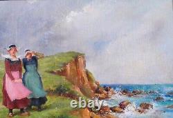 Emile Elzingre tableau Bretagne mer Pont-Aven femme Art Nouveau impressionnisme