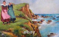 Emile Elzingre tableau Bretagne mer Pont-Aven femme Art Nouveau impressionnisme