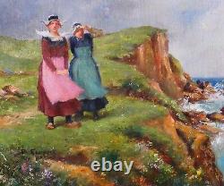 Emile Elzingre tableau Bretagne mer Pont-Aven femme Art Nouveau impressionnisme