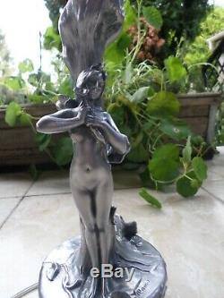 Emmanuel VILLANIS (1858-1914)-Vase-lampe-étain-Sculpture femme-ART NOUVEAU